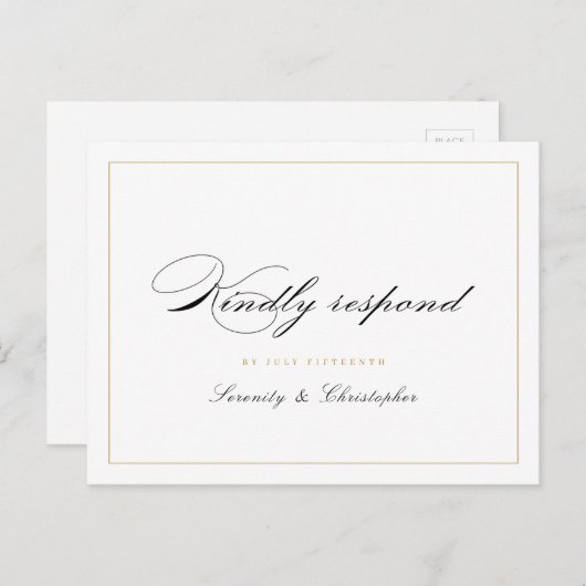 Klassieke Elegantie Script Eenvoudige bruiloft RSV Uitnodiging Briefkaart (Voorkant / Achterkant)