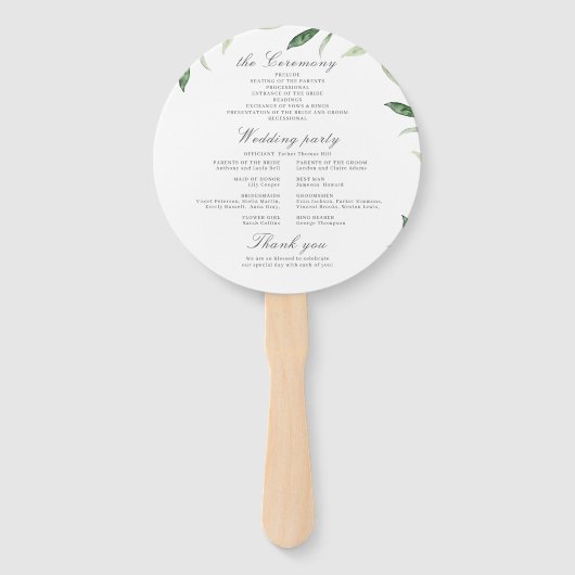 Klassieke Elegantie Script groen bruiloft programm Handwaaier (Achterkant)