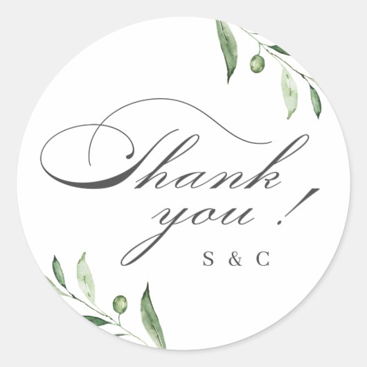 Klassieke Elegantie Script Groene Dank Je Ronde Sticker (Voorkant)