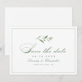 Klassieke elegantie script met eenvoudige groene b save the date (Voorkant / Achterkant)