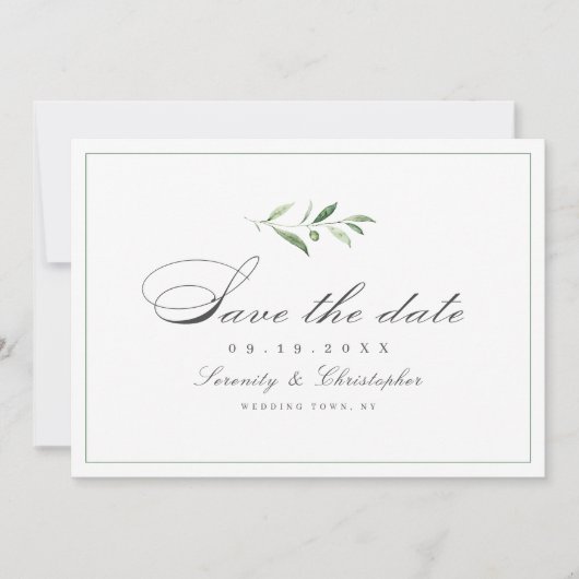 Klassieke Elegantie Script Simpele Groene Save The Date (Voorkant)