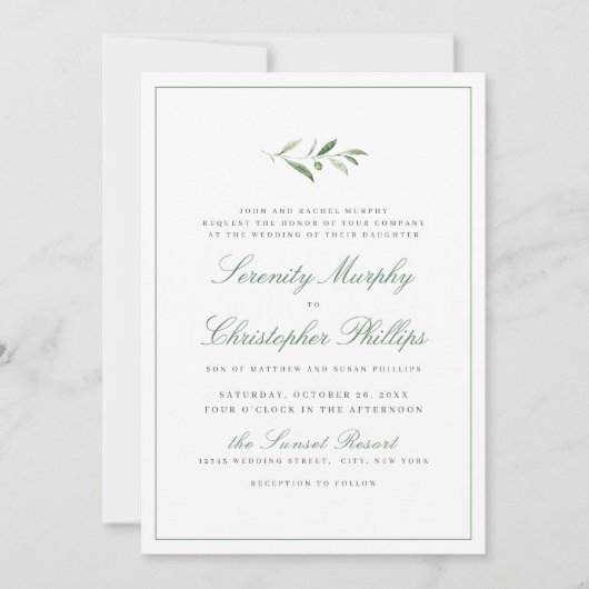 Klassieke elegantie script Simple Greenery Wedding Kaart (Voorkant)