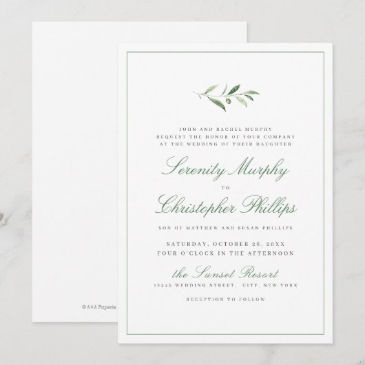 Klassieke elegantie script Simple Greenery Wedding Kaart (Voorkant / Achterkant)