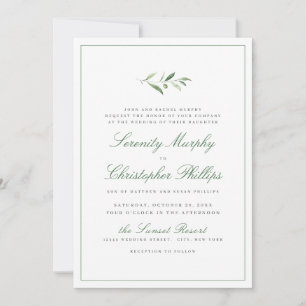 Klassieke elegantie script Simple Greenery Wedding Kaart