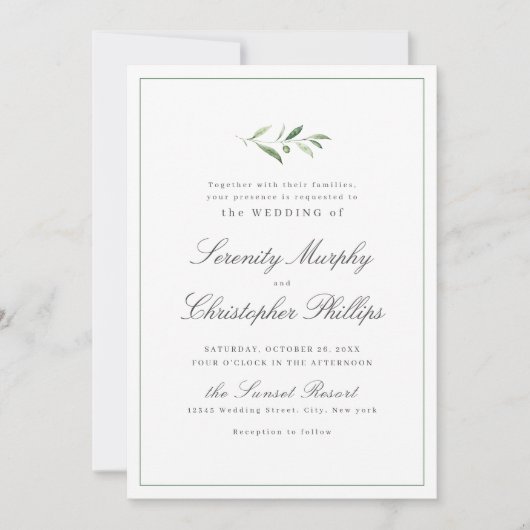 Klassieke elegantie script Simple Greenery Wedding Kaart (Voorkant)