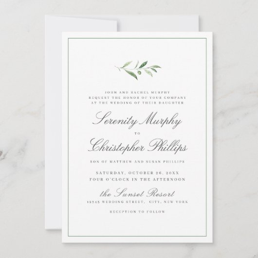 Klassieke elegantie script Simple Greenery Wedding Kaart (Voorkant)