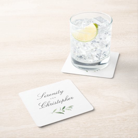 Klassieke elegantie script Simple Greenery Wedding Kartonnen Onderzetters (Insitu)