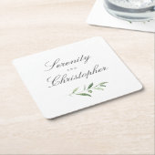Klassieke elegantie script Simple Greenery Wedding Kartonnen Onderzetters (Schuin)