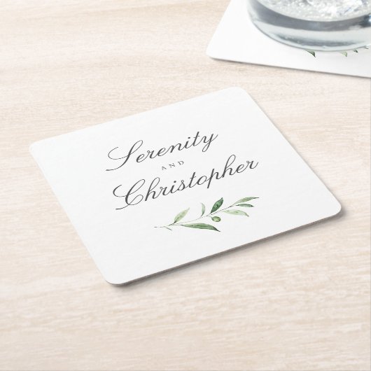 Klassieke elegantie script Simple Greenery Wedding Kartonnen Onderzetters (Schuin)