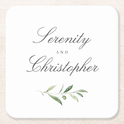 Klassieke elegantie script Simple Greenery Wedding Kartonnen Onderzetters (Voorkant)