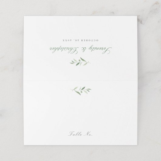 Klassieke elegantie script Simple Greenery Wedding Plaatskaartje (Buitenkant ongevouwen)
