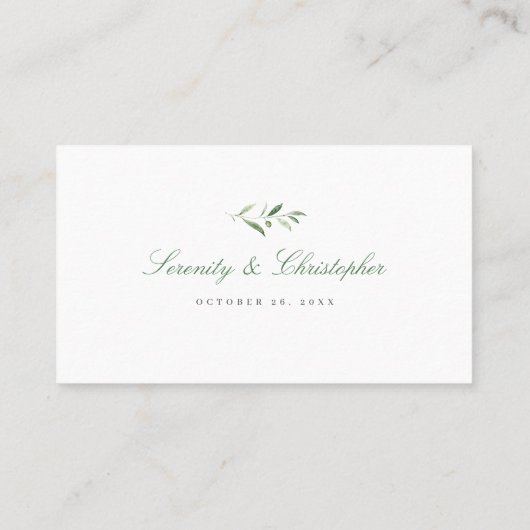 Klassieke elegantie script Simple Greenery Wedding Plaatskaartje (Achterkant)
