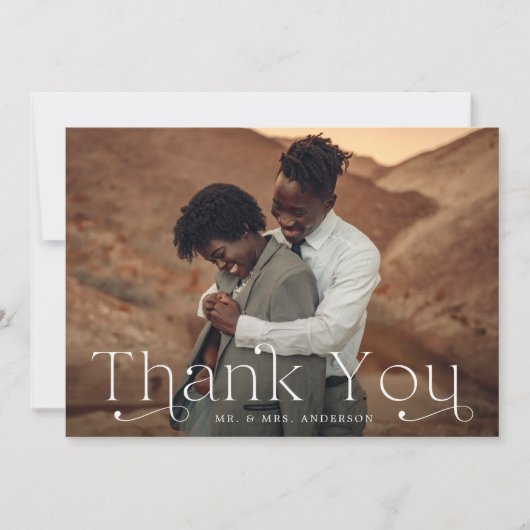 Klassieke Elegantie Slate Blue Foto Bruiloft Bedankkaart (Voorkant)