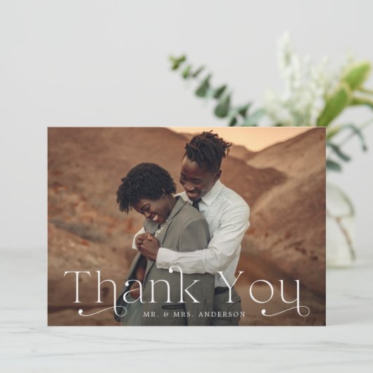 Klassieke Elegantie Slate Blue Foto Bruiloft Bedankkaart (Staand voorkant)