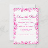 Klassieke elektrische fuchsia bloemen save the dat date (Voorkant)