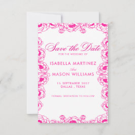 Klassieke elektrische fuchsia bloemen save the dat date