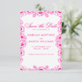 Klassieke elektrische fuchsia bloemen save the dat date (Staand voorkant)
