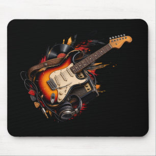 Klassieke elektrische gitaar & vinylplaat muismat