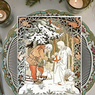 Klassieke Elsa Beskow Kerstengel Winterscène Feestdagenkaart