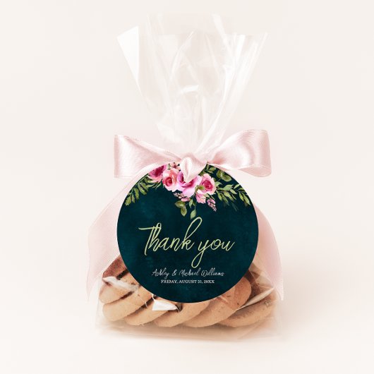 Klassieke Emerald Green Floral Dark Moody Wedding Bedankjes Labels