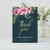 Klassieke Emerald Green Floral Dark Moody Wedding Bedankkaart (Staand voorkant)