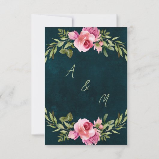 Klassieke Emerald Green Floral Dark Moody Wedding Bedankkaart (Achterkant)