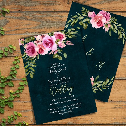 Klassieke Emerald Green Floral Dark Moody Wedding Kaart