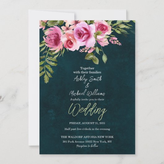 Klassieke Emerald Green Floral Dark Moody Wedding Kaart (Voorkant)