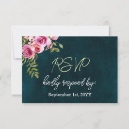 Klassieke Emerald Green Floral Dark Moody Wedding RSVP Kaartje