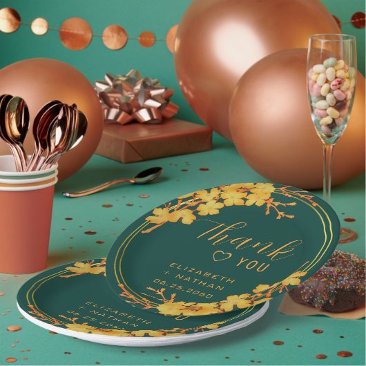 Klassieke Emerald Green & Gold Weddenschap Harteli Papieren Bordje (Multi)