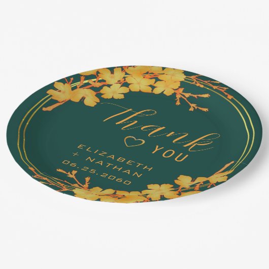Klassieke Emerald Green & Gold Weddenschap Harteli Papieren Bordje (Gekanteld)