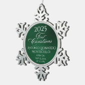 Klassieke Emerald Green Pasgeboren Details Tin Sneeuwvlok Ornament (Rechts)