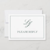 Klassieke Emerald Green Script Monogram geen maalt RSVP Kaartje (Voorkant)
