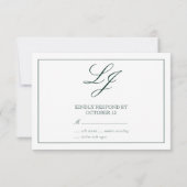 Klassieke Emerald Green Script Monogram geen maalt RSVP Kaartje (Achterkant)