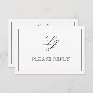 Klassieke Emerald Green Script Monogram geen maalt RSVP Kaartje