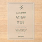 Klassieke Emerald Green Script Monogram Weddenscha Acryl Uitnodigingen (Voorkant)