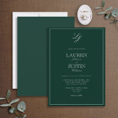 Klassieke Emerald Green Script Monogram Weddenscha Kaart