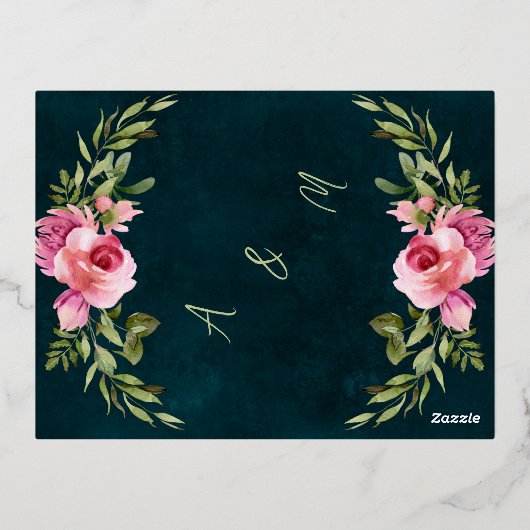 Klassieke Emerald Groene Bourgogne Donker Moody Br Folie Uitnodiging Briefkaart (Achterkant)