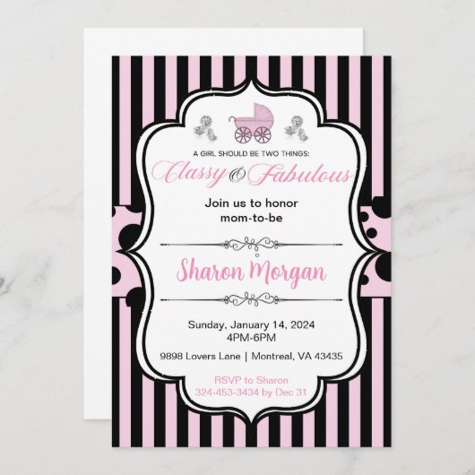 Klassieke en brutale baby shower uitnodiging (Voorkant / Achterkant)