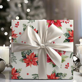 Klassieke en charmante rode poinsettia's en bessen cadeaupapier