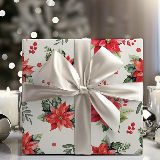 Klassieke en charmante rode poinsettia's en bessen cadeaupapier