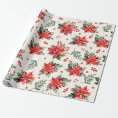 Klassieke en charmante rode poinsettia's en bessen cadeaupapier (Uitgerold)