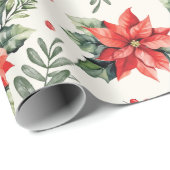 Klassieke en charmante rode poinsettia's en bessen cadeaupapier (Rol Hoek)