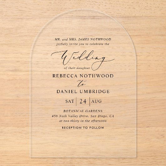 Klassieke en chique boogbruiloft acryl uitnodigingen (Voorkant)