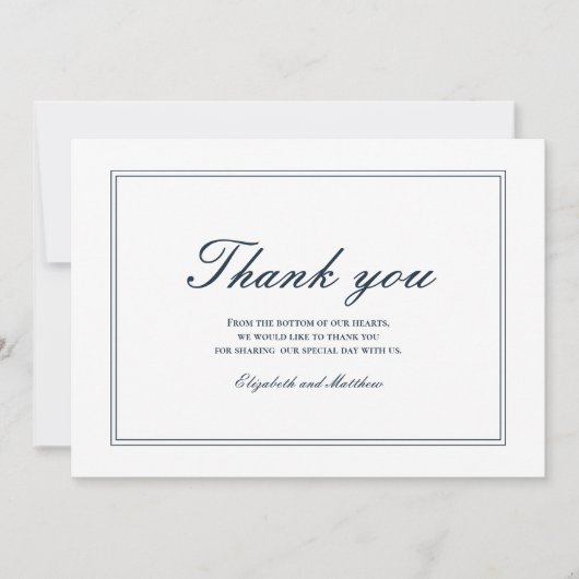 Klassieke en eenvoudige elegante bruiloft Dank u Bedankkaart (Voorkant)
