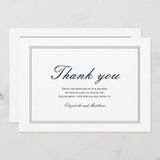 Klassieke en eenvoudige elegante bruiloft Dank u Bedankkaart (Voorkant / Achterkant)
