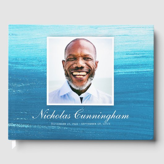 Klassieke en eenvoudige foto Blue Waterverf Memori Gastenboek (Voorkant)