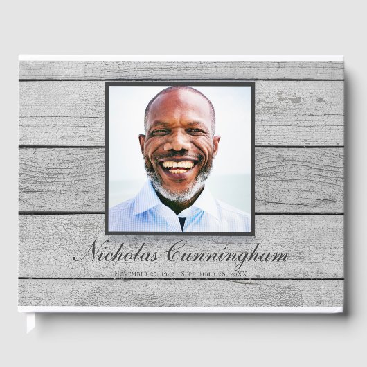 Klassieke en eenvoudige foto Light Wood Memorial Gastenboek (Voorkant)