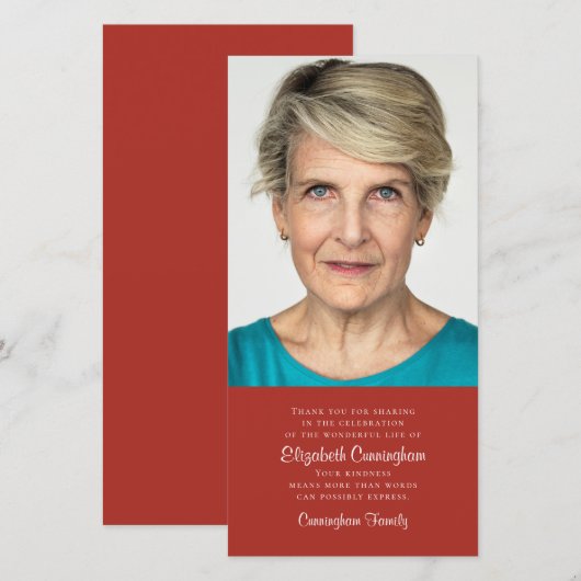 Klassieke en eenvoudige foto-Memorial Bedankkaart (Voorkant / Achterkant)