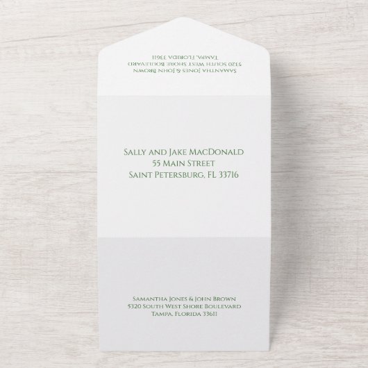 Klassieke en eenvoudige huwelijksuitnodiging all in one uitnodiging (Buitenkant)